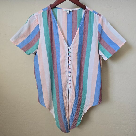 Madewell Novel Tie-Front Button Top in Flagstaff Stripe - Picture 2 of 13